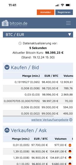 Vorschau der bitcoin.de App