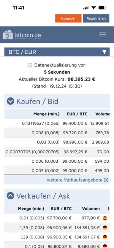 Vorschau der bitcoin.de App