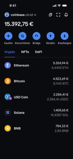 Vorschau der Coinbase Wallet App