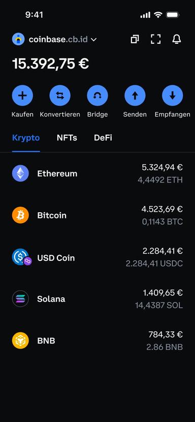 Vorschau der Coinbase Wallet App