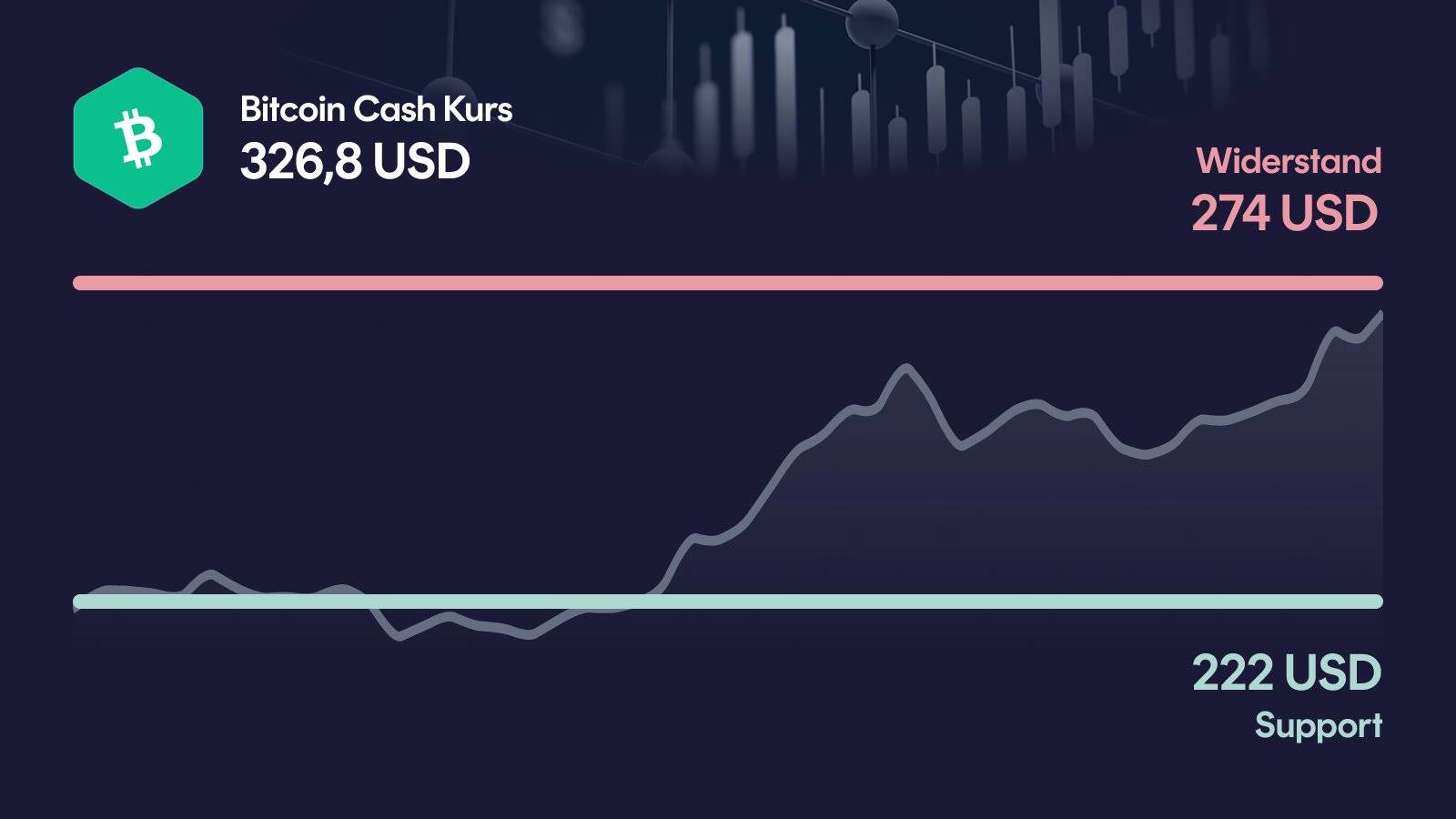 Bitcoin Cash-Kurs mit Support bei 222 USD und Widerstand bei 274 USD