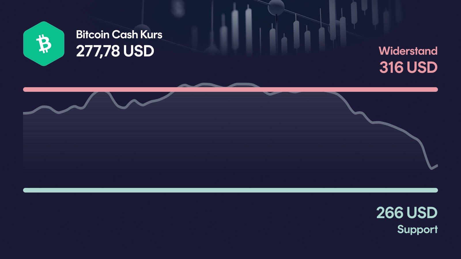 Bitcoin Cash-Kurs mit Support bei 266 USD und Widerstand bei 316 USD