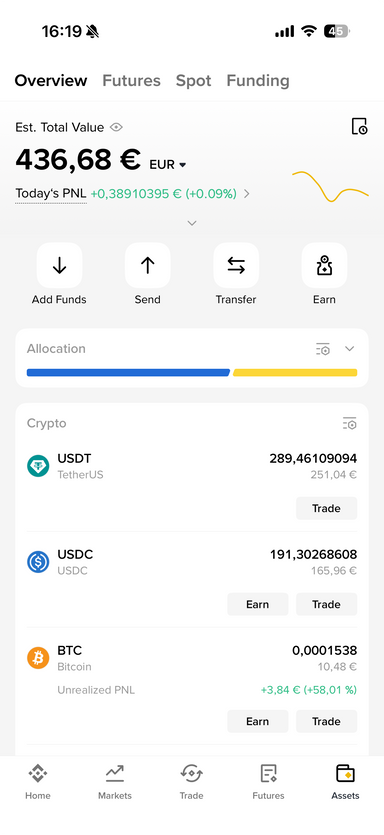 Portfolio in der Binance App