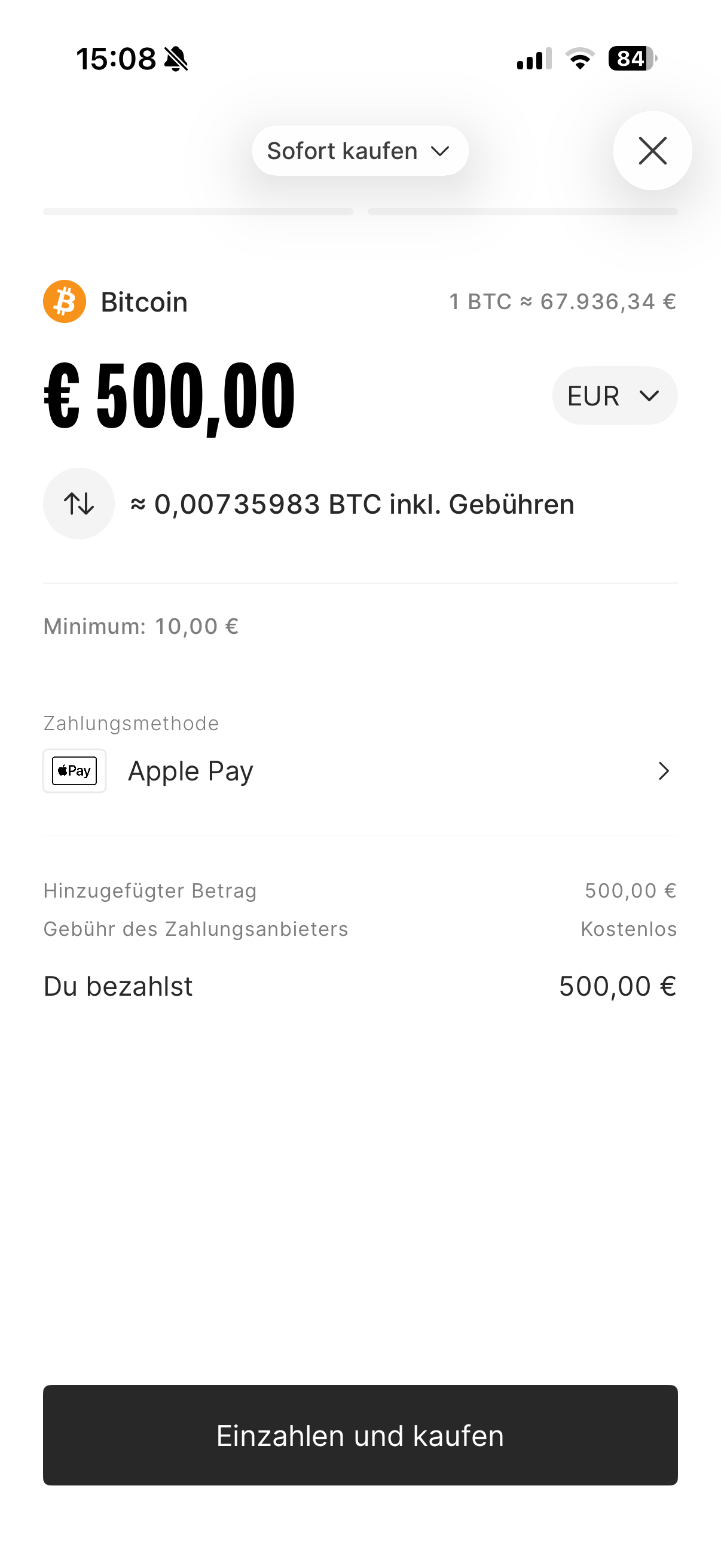 Screenshot Krypto kaufen