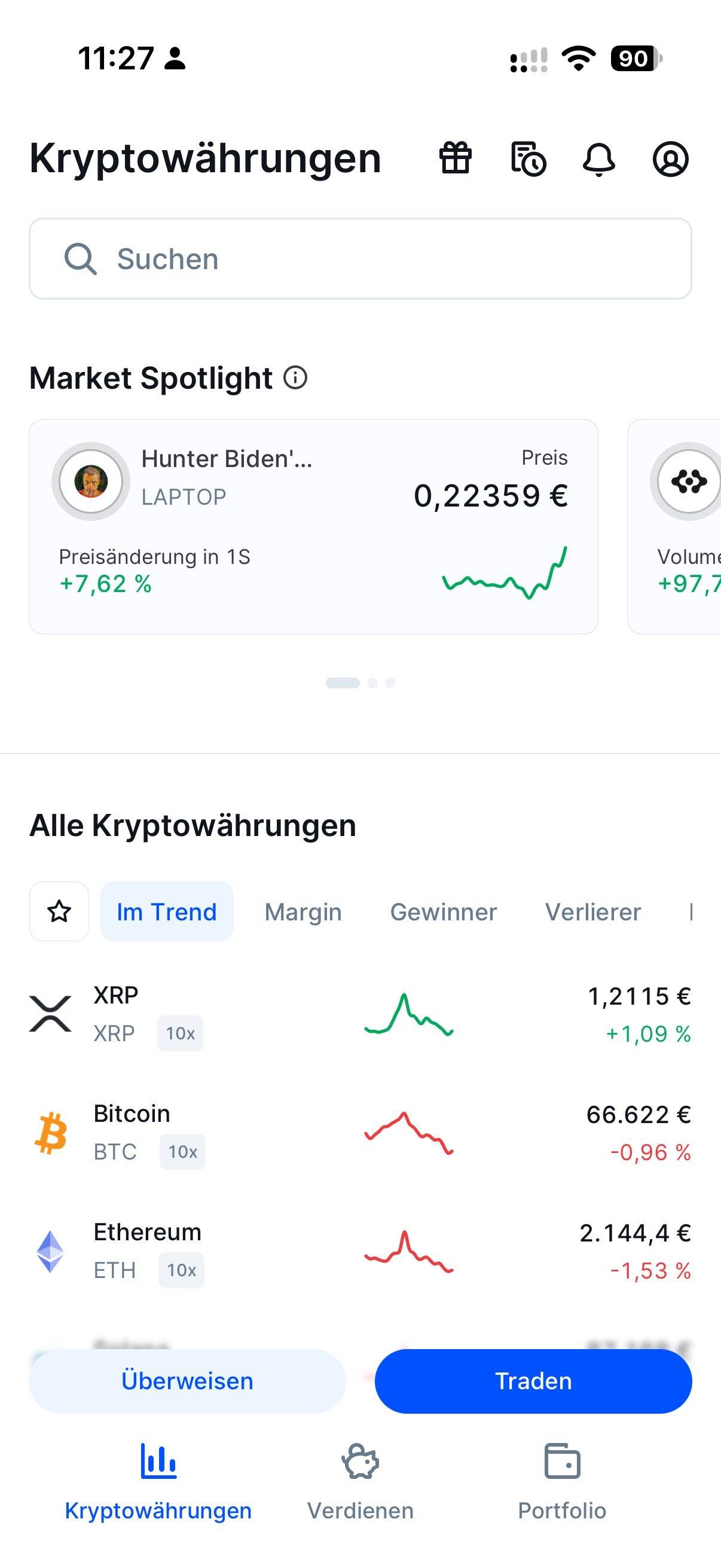 Screenshot Marktüberblick