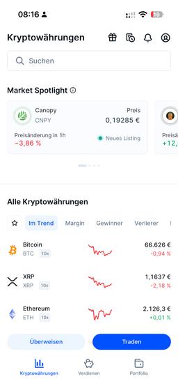 Screenshot Marktüberblick