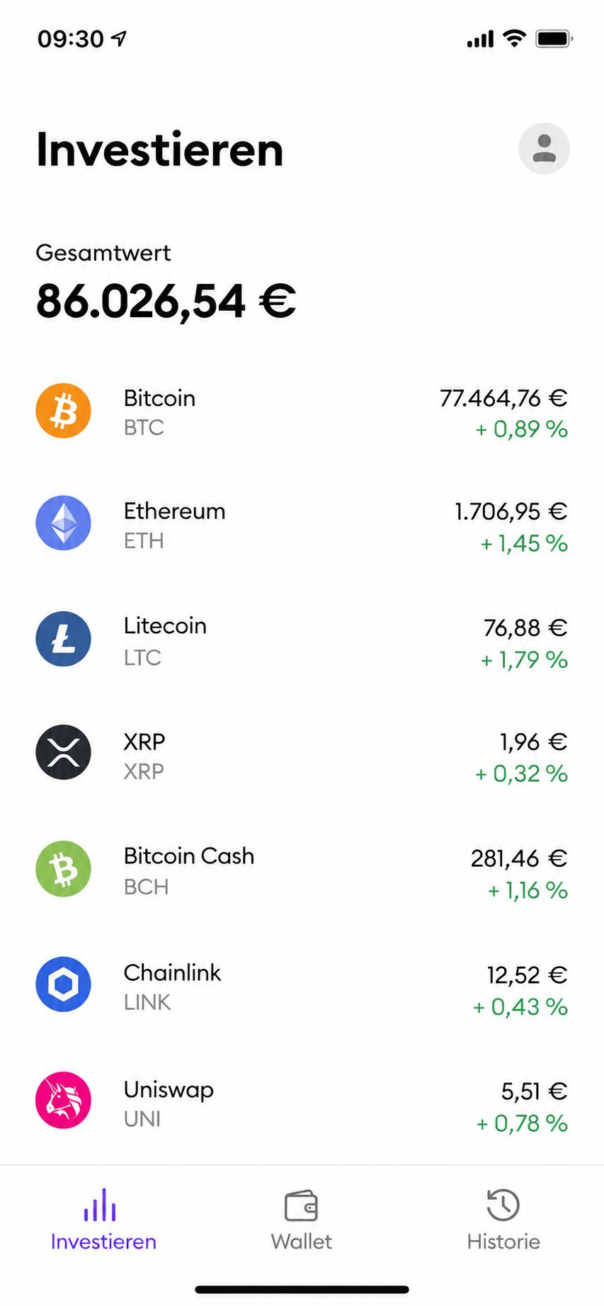 Portfolio in der BSDEX App