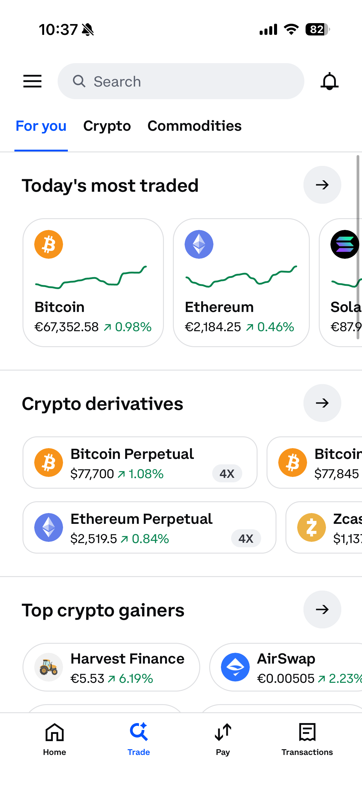 Marktüberblick in der Coinbase App
