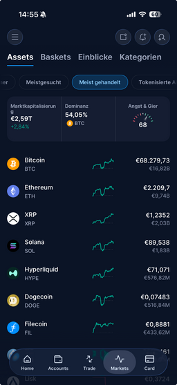 Marktüberblick in der Crypto.com App