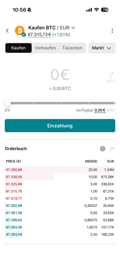 Krypto in der Finst App kaufen