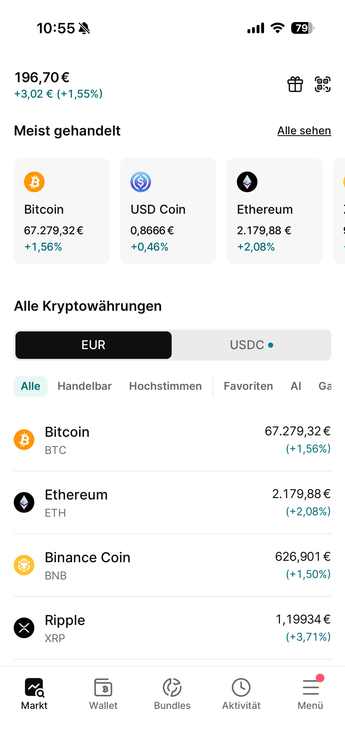Screenshot Marktüberblick