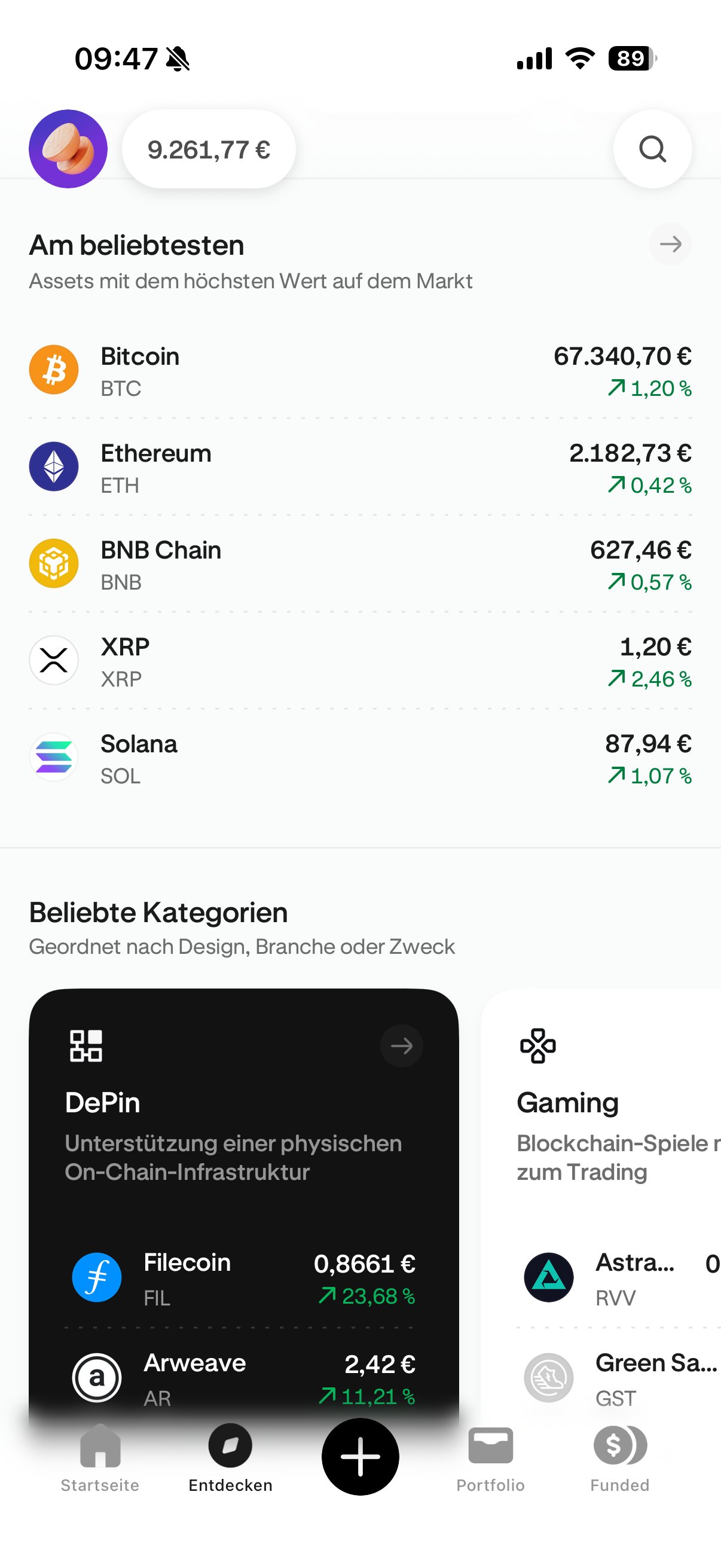 Screenshot Marktüberblick