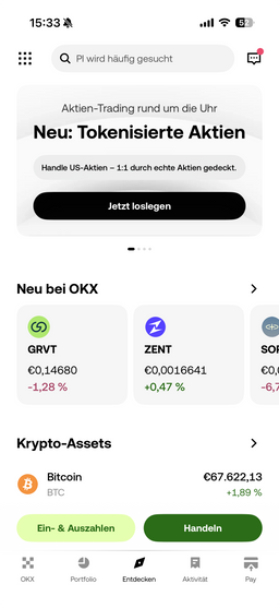 Marktüberblick in der OKX App
