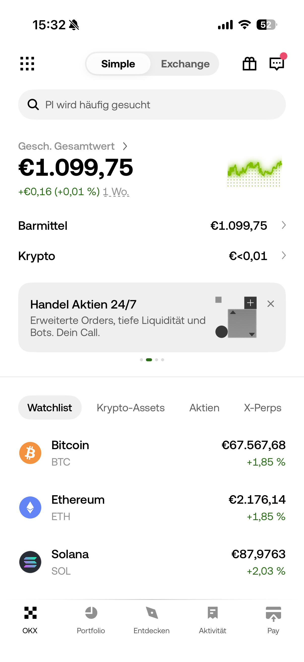 Portfolio in der OKX App