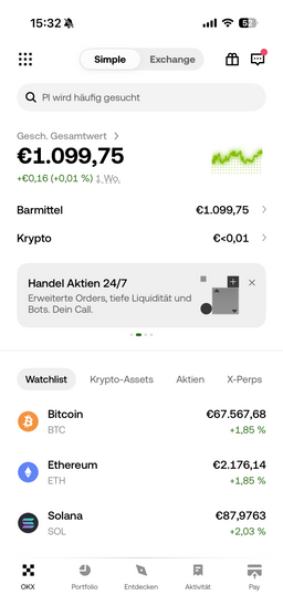 Portfolio in der OKX App