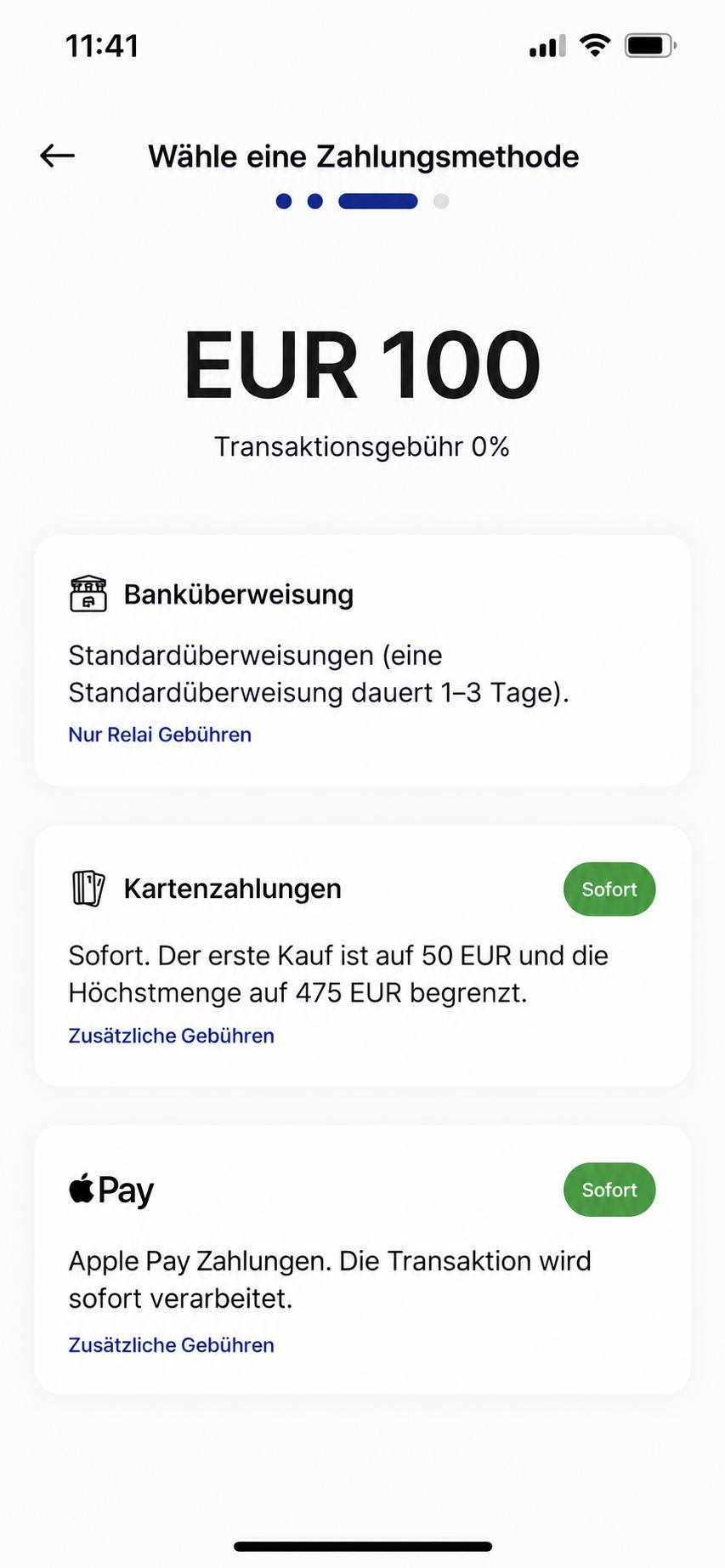 Krypto in der Relai App kaufen