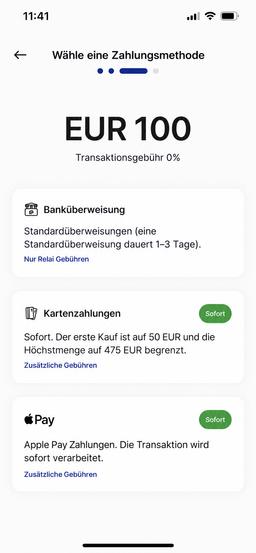 Krypto in der Relai App kaufen