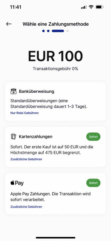 Krypto in der Relai App kaufen